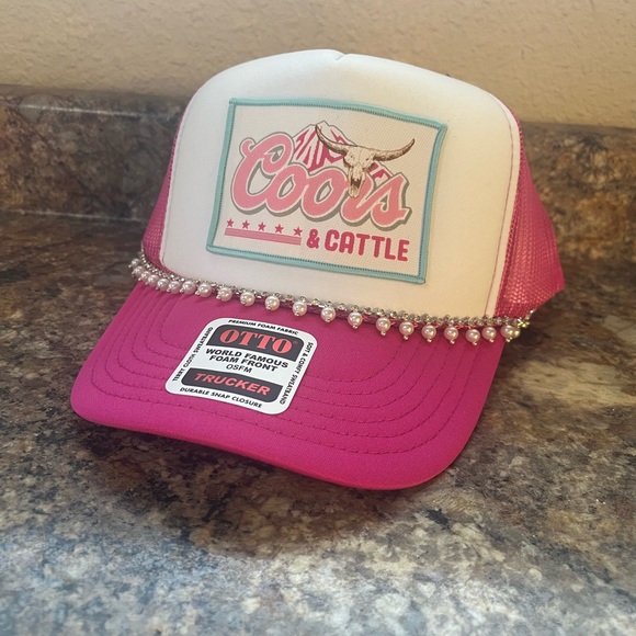 OTTO Hot Pink Trucker Hat w/ Pearl & Rhinestone Trim - Picture 2 of 7
